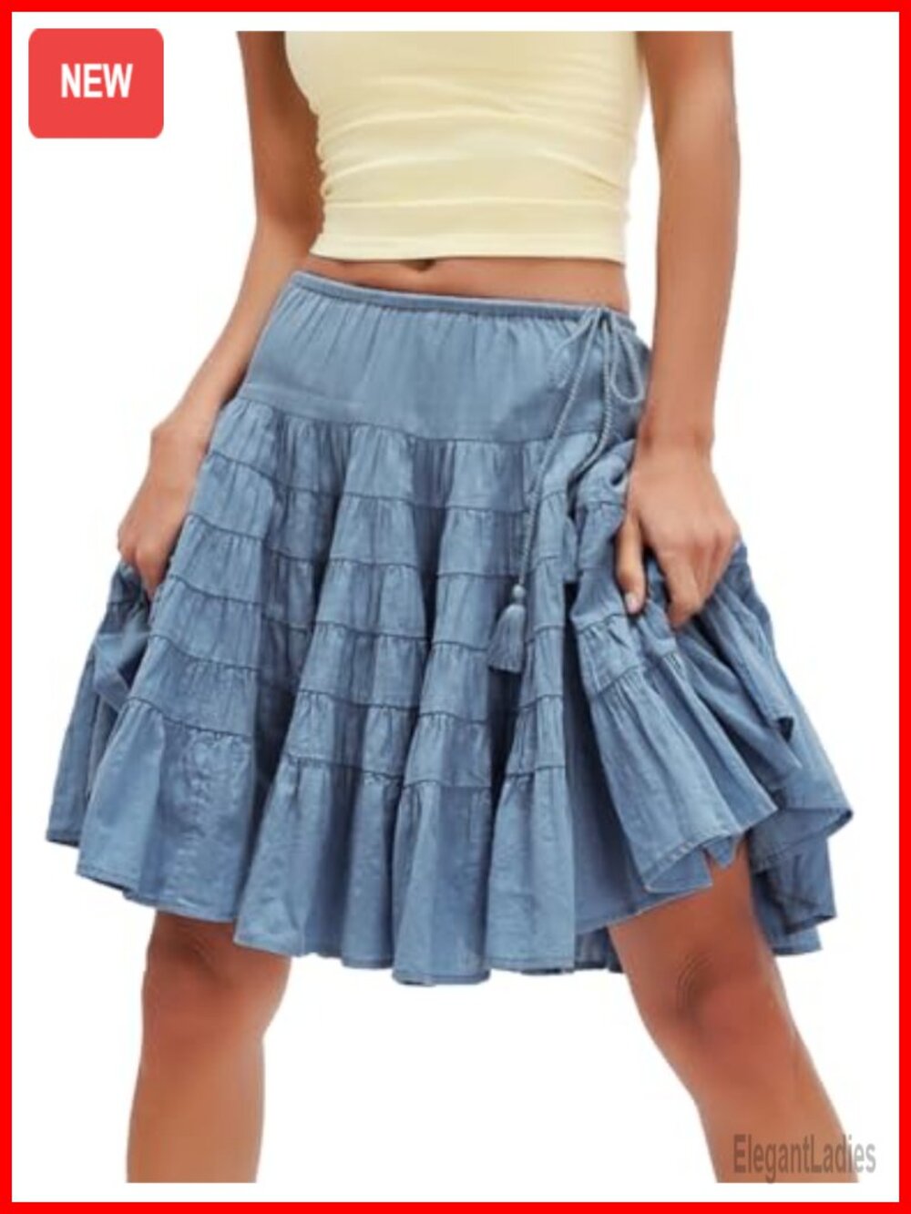 Womens Cotton Flowy Tiered Boho Midi Skirt Summer A-Line